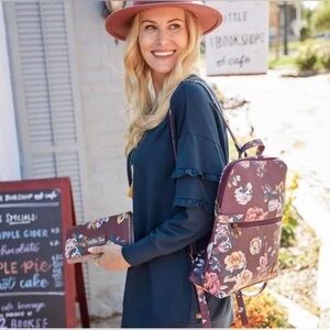 Matilda Jane Plum Floral Backpack Adjustable Straps, Vegan Leather